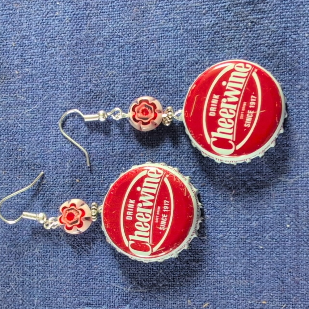 Cheerwine Earrings with Flower Beads Recycled Design